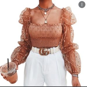 Caramel Brown mesh mini dress